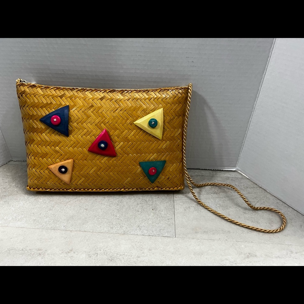 Vintage straw wicker woven purse 1980s Genie